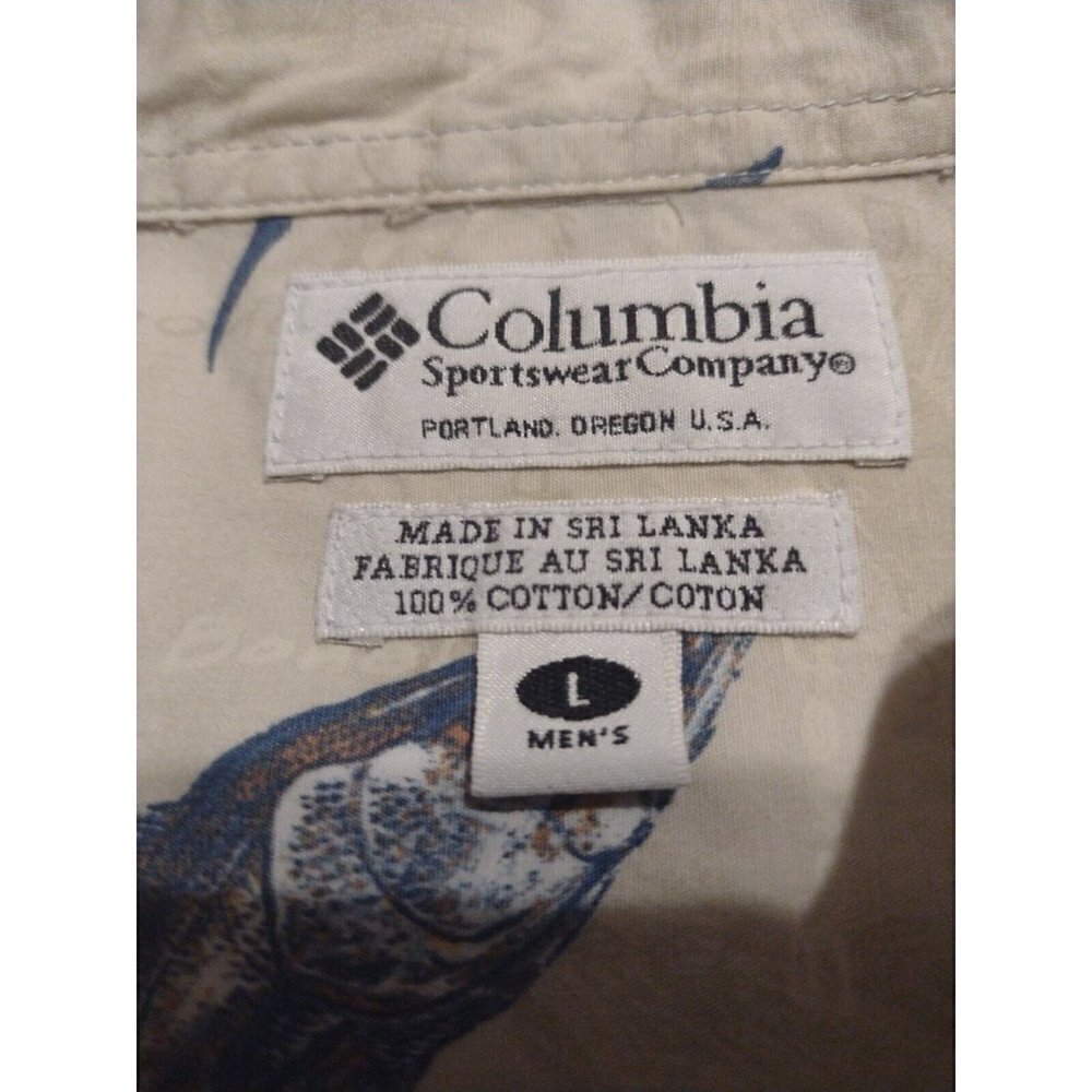 Columbia Sportswear Company Short Sleeve Fish Print Button Shirt Mens Large L - Picture 7 of 13